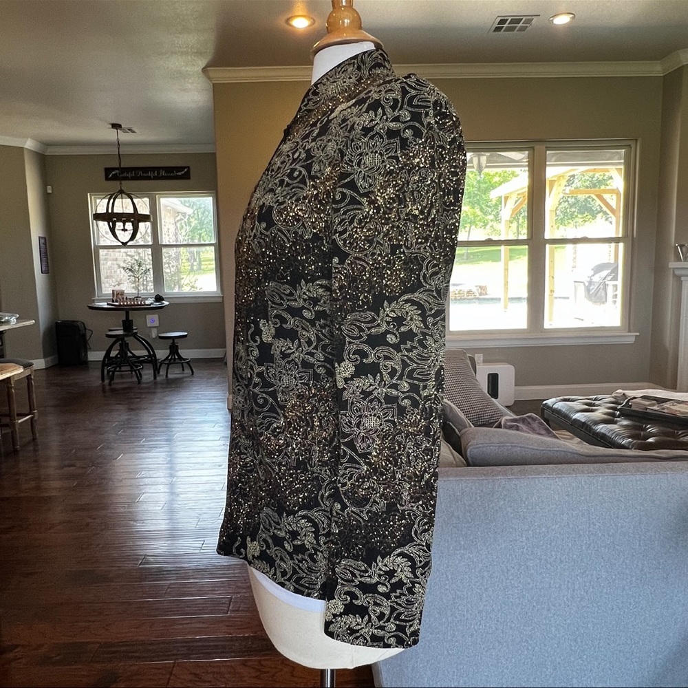 Jeanne Alexander Medium Vtg Zip front jacket gold metallic sparkle Shoulder pads - Picture 5 of 15